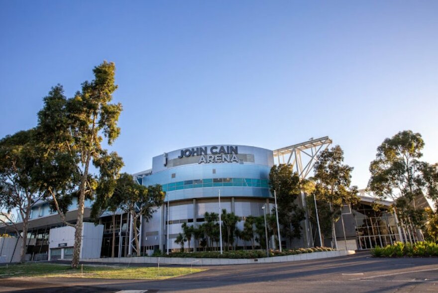 Exterior of the John Cain Arena.