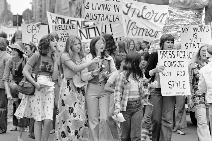 Historic photo of protesters at a women's rights demonstration.