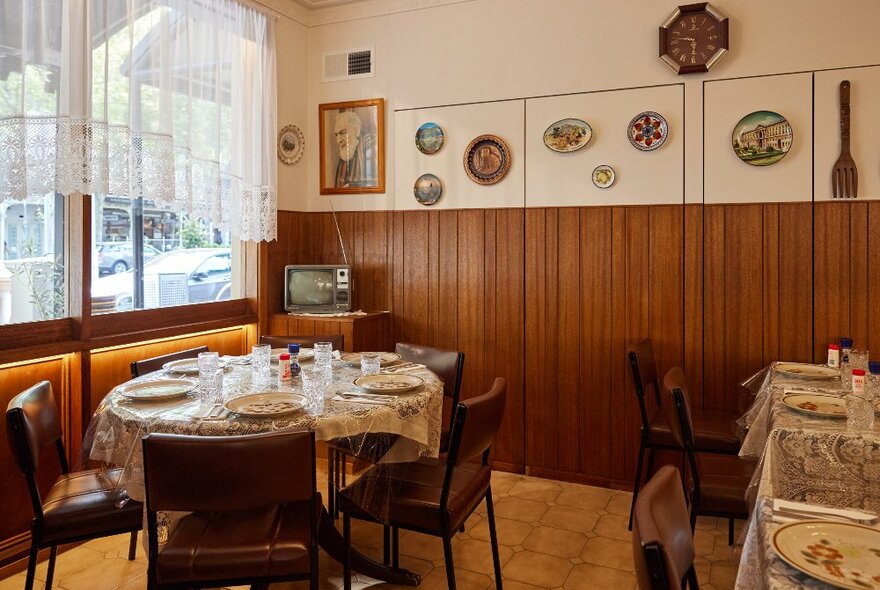 Inside a retro Italian-style restaurant
