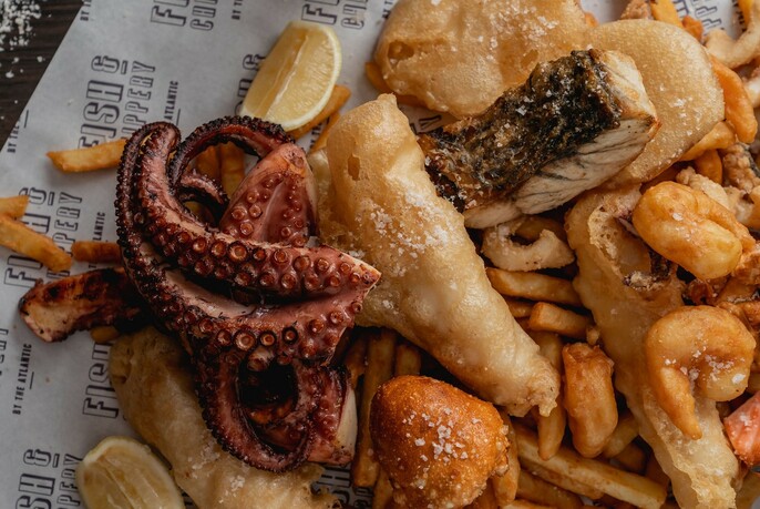 Fish and chips and seafood.