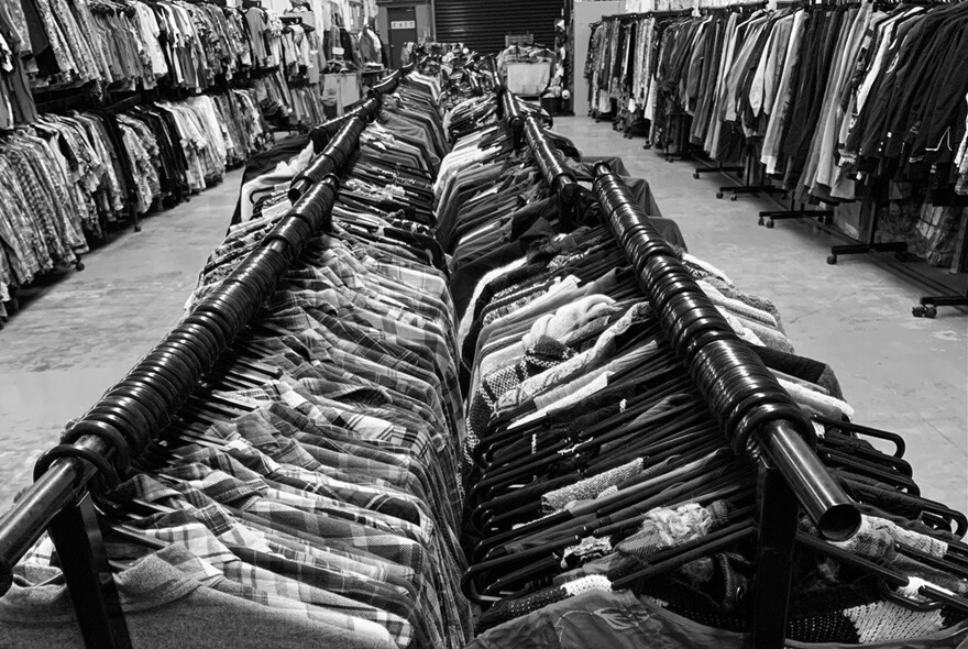 Rows and rows of vintage shirts and jackets.
