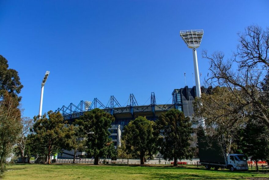 View of the MCG from Yarra Park. 