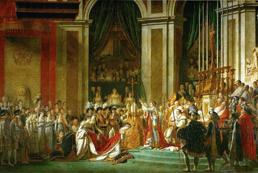 Painting of Napoleon crowning himself emperor in Notre Dame Cathedral.