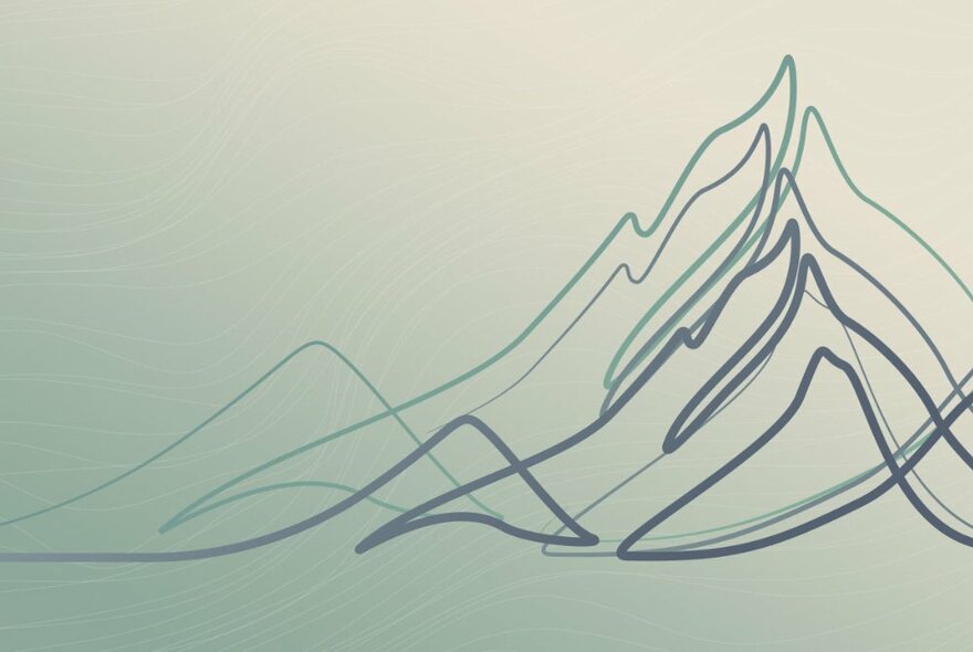 A simple drawing of multiple dark lines against a white background that resemble mountain peaks.