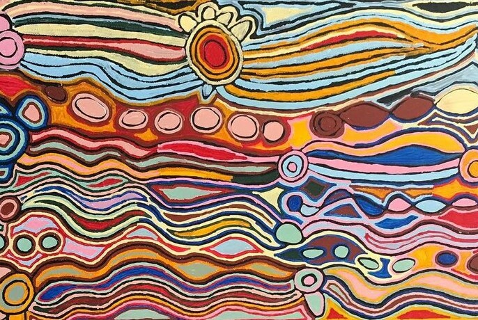 Aboriginal artwork at Red Desert Dreamings gallery.