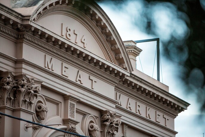 Neo-classical heritage-listed Meat Market building.