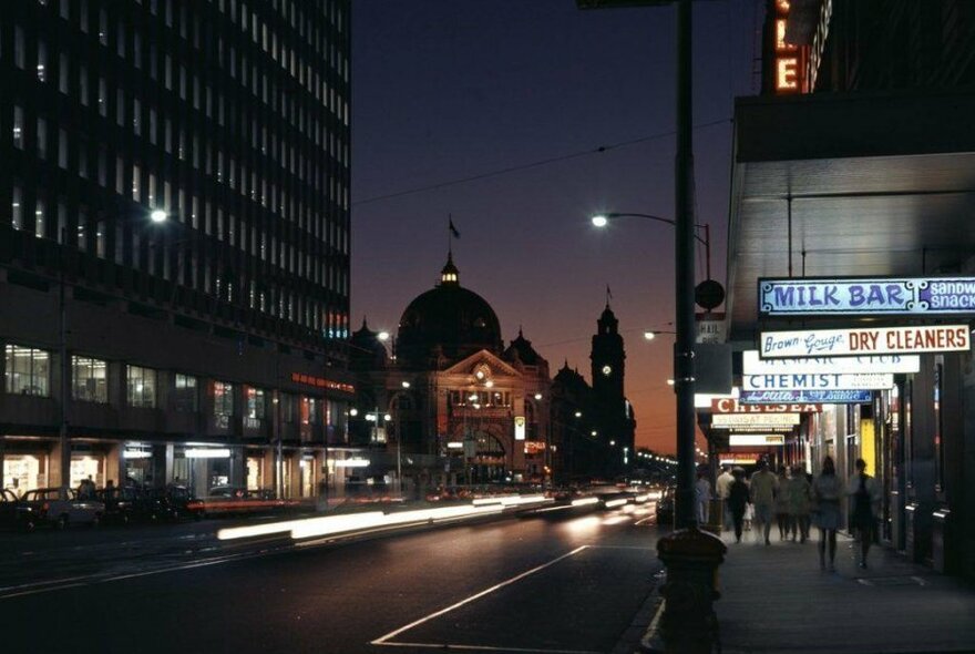 A retro photo of a city at night 