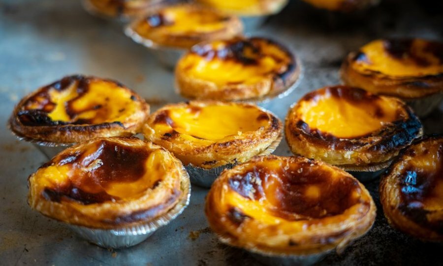 Browned egg tarts on a table