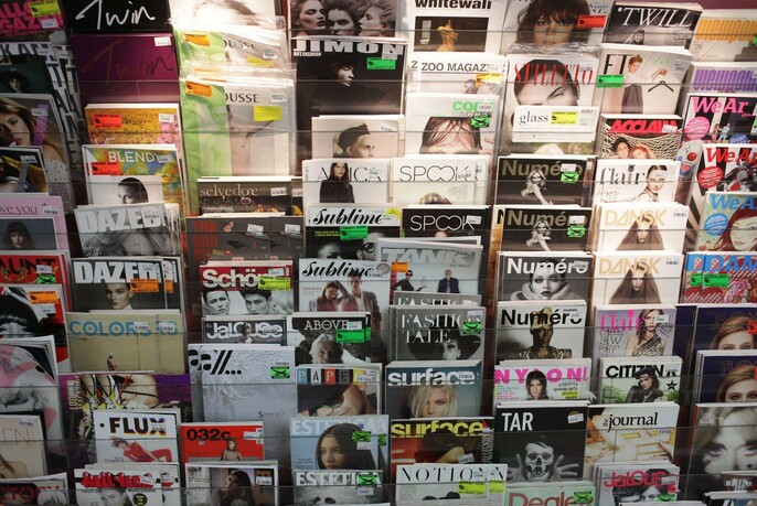 Range of magazines for sale.