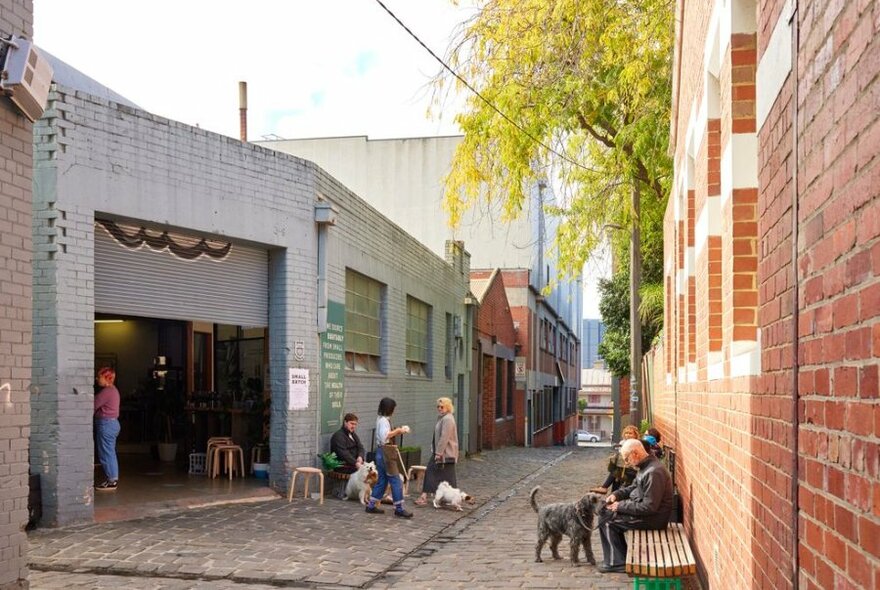 A cafe behind a roller door in a laneway