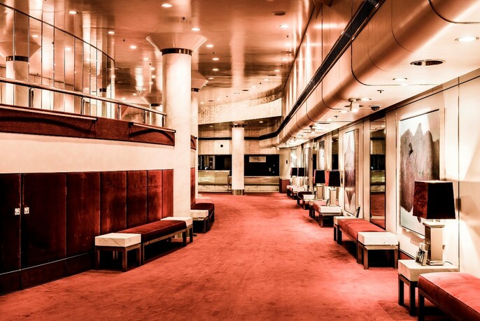 Corridor and seating surrounding the State Theatre.