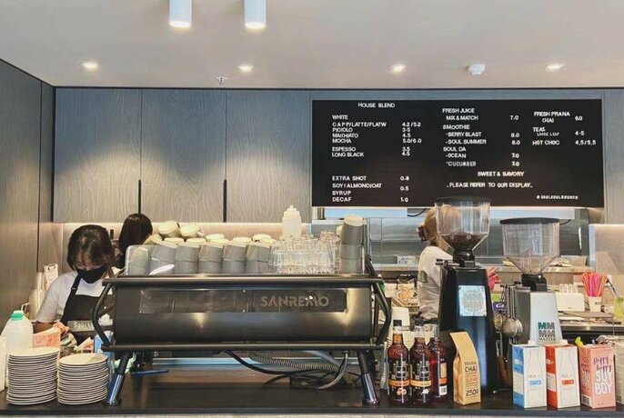 Coffee machine and cafe menu.