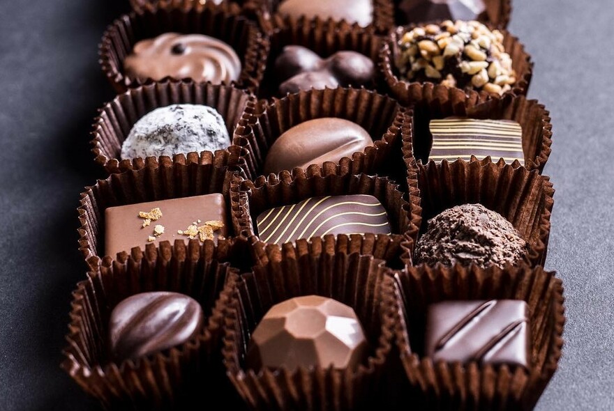 Selection of individual chocolates.
