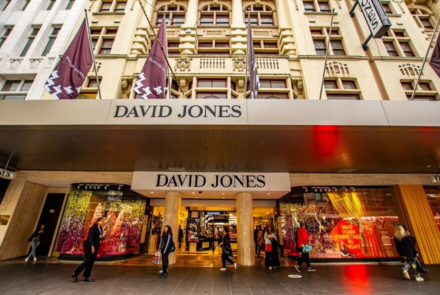 Shopfront of David Jones department store in Bourke Street Mall. 