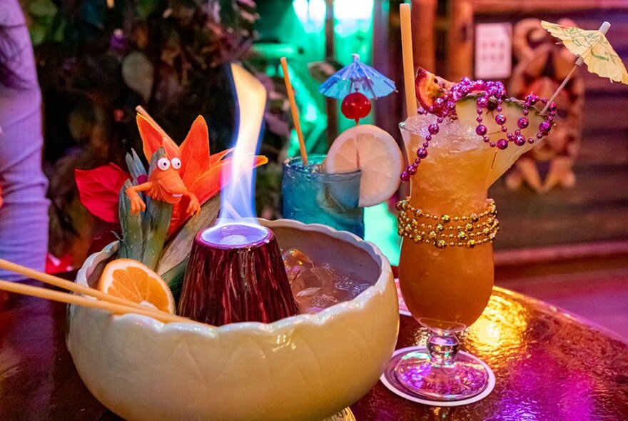 A flaming volcano cocktail. 