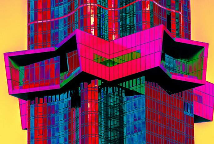 Neon-coloured building detail.