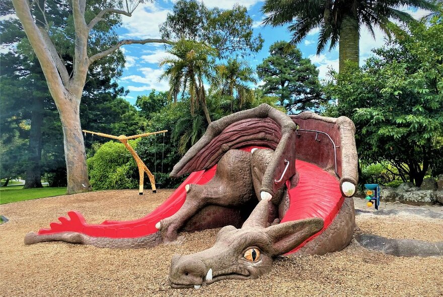 A dragon-shaped slide at the Children's Playground in Fitzroy Gardens. 