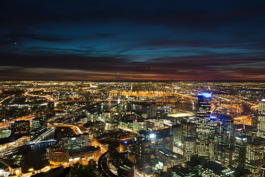 Night view of the lights of Melbourne from Eureka 89.