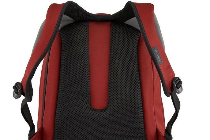 Red and black backpack.