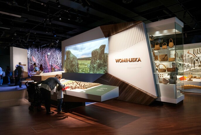 Displays inside Melbourne Museum's Bunjilaka Aboriginal Cultural Centre.