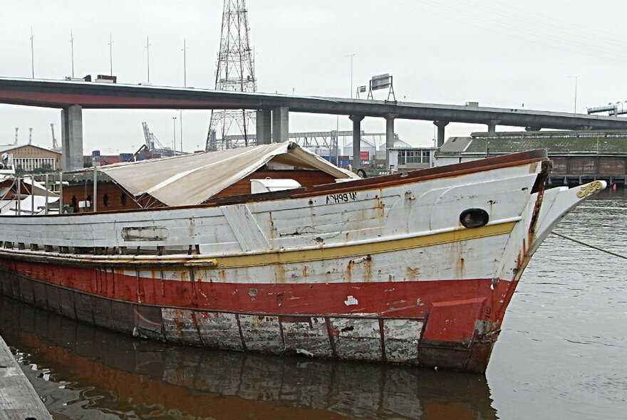 The Alma Doepel ship looking in need or repair at Melbourne's Docklands.