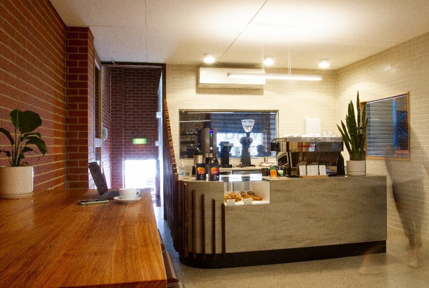 The interior of Rumble Coffee Roasters showing the counter.