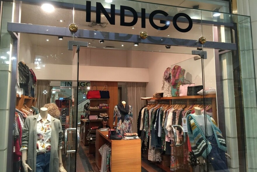 Bohemian women's fashion garments in Indigo store.
