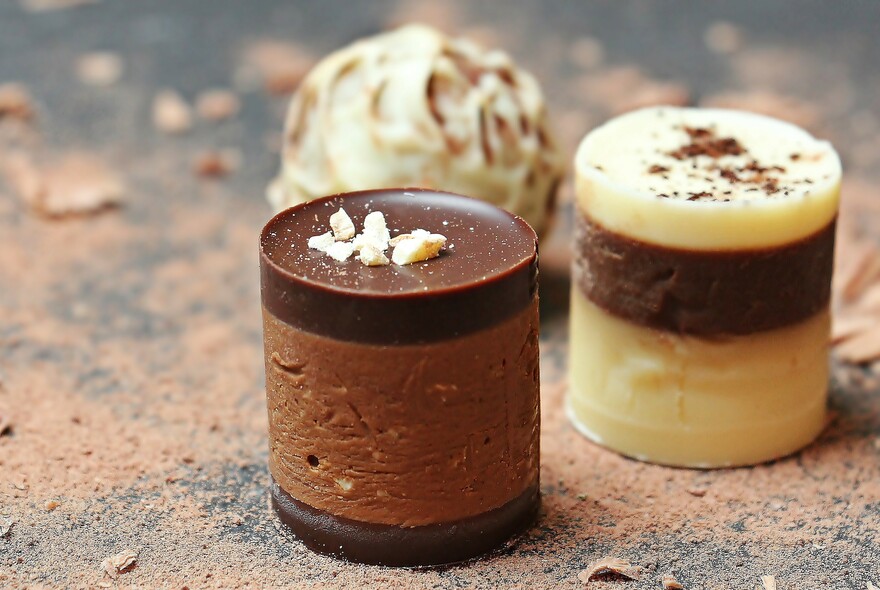 White and dark chocolate mousse.