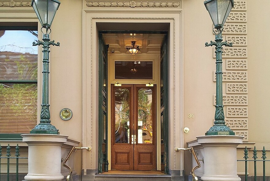Entrance doorway to the Melbourne Club building showing its Victorian Renaissance style. 
