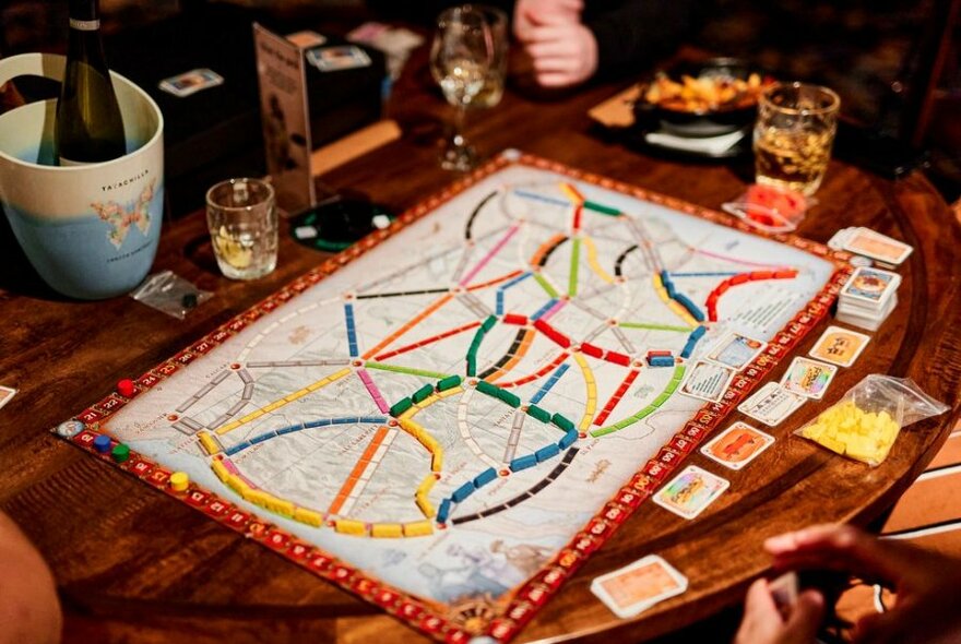A board game on a table at a bar