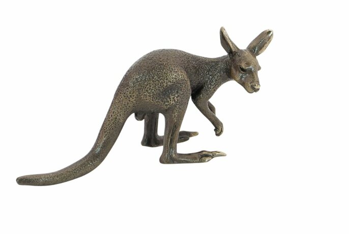 Free standing small bronze sculpture of a kangaroo.