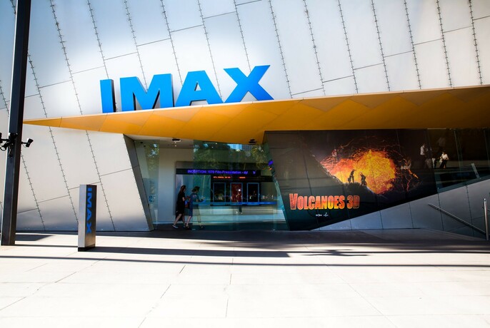 Large IMAX signage above entrance to cinema.