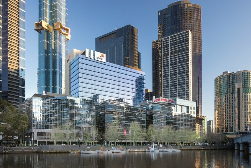 Riverside Quay cityscape and Yarra River.