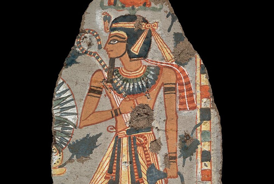 Egyptian tomb-painting of a human figure,  about 1100 BC, painted plaster.
