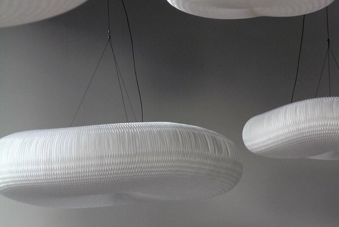 Light shades hanging from ceiling.