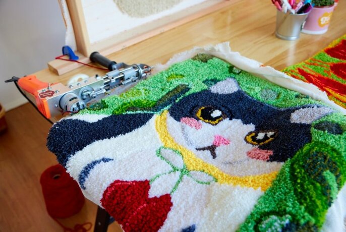 A tufted cat rug.