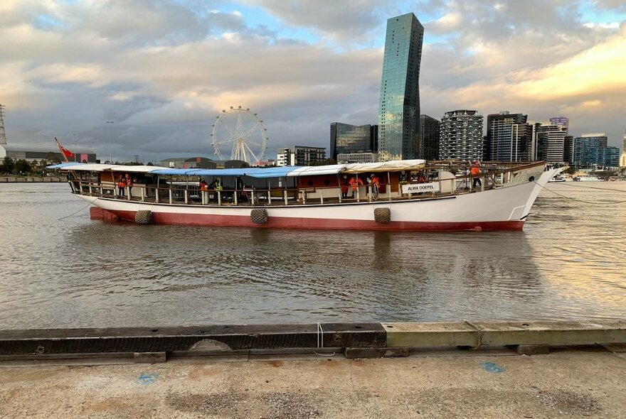 The Alma Doepel ship moored at Melbourne's Docklands. 