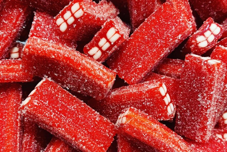 Close up of red lollies.