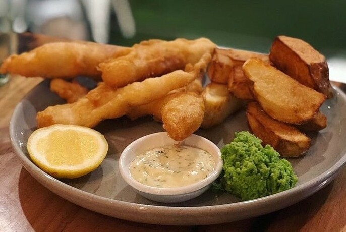 Plate of fish and chips.