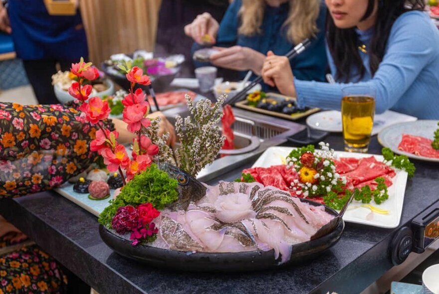 A table filled with seafood at a restaurant