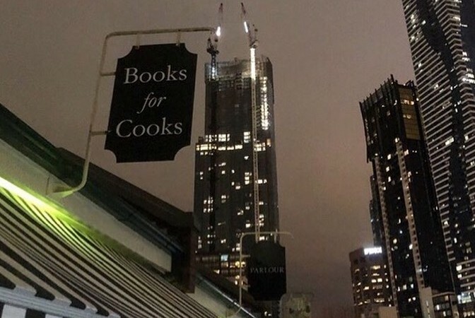 Books For Cooks sign at Queen Victoria Market.