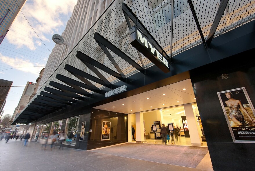 Shopfront of Myer store in Bourke Street Mall.