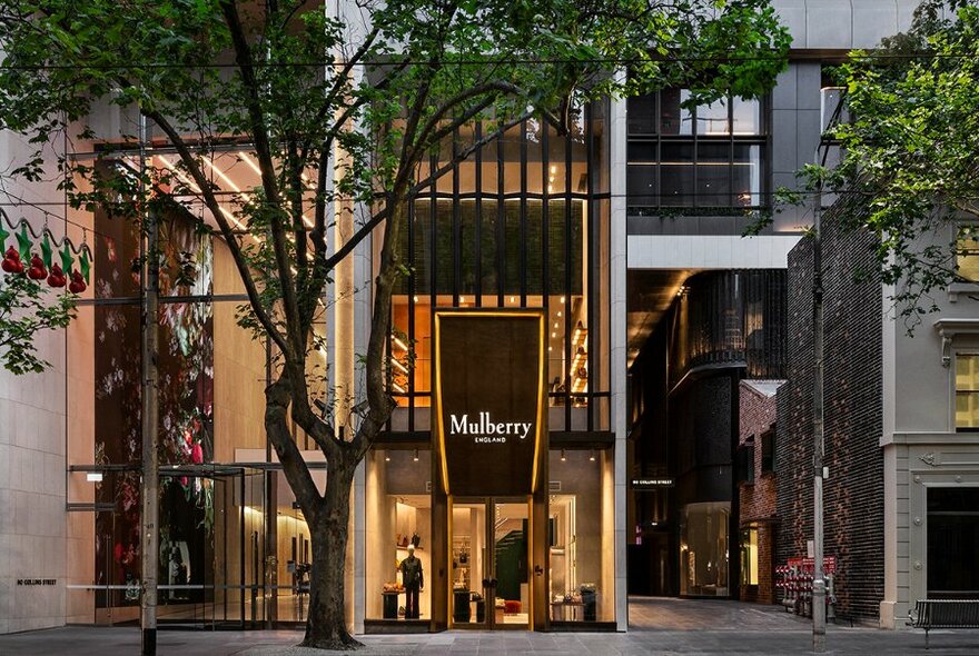 Exterior of the Collins Street Mulberry store.