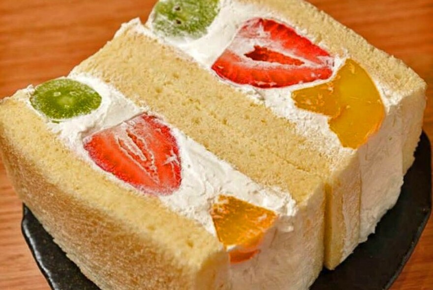 Neatly cut Japanese cream and fruit sandwiches at Coppe Pan bakery. 