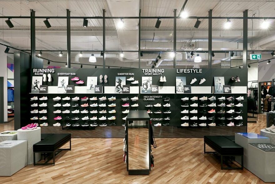 Interior of Nike Melbourne Emporium store.